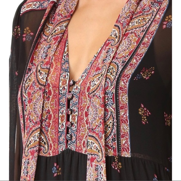 JOIE Alpina 100% Silk Dress Caviar Paisley Tie Neck Loose Fit Dress With Slip - Picture 2 of 16